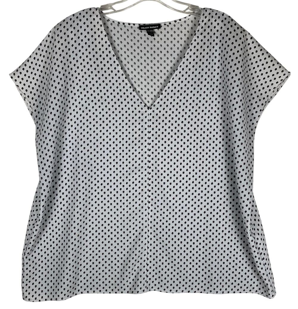 Hilary Radley V Neck Blouse Womens XXL White Black Geometric Office Work Career